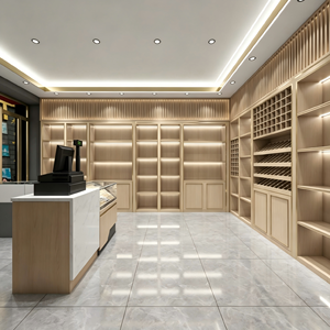 Design d'Interni per Negozi di Tabacchi e Liquori di Lusso |   Soluzione di Allestimento per Espositori in Legno di Quercia Color Oro Champagne - Product Image 3