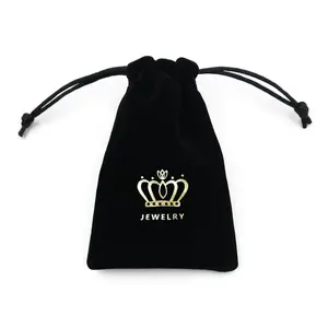 Custom Logo Screen Printed Black Velvet Pouches Drawstring Jewelry Bags