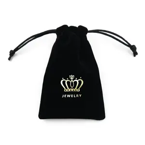 사용자 정의 로고 스크린 인쇄 블랙 벨벳 파우치 Drawstring 보석 가방