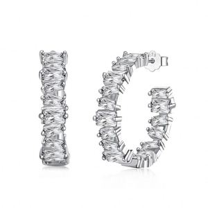 Dylam Luxurious Design 925 Sterling <b>Silver</b> Hypoallergenic Non Tarnish Baguette Eternity 5A Cubic Zirconia Hoop <b>Stud</b> <b>Earrings</b> - Product Image 1