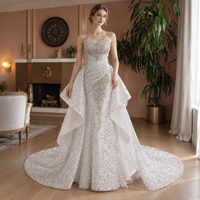 Robe de mariée sirène 2-en-1 avec jupon détachable, ornée de sequins et de perles, décolleté cœur, traîne, collection 2026, sur mesure, vente en gros