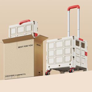 सुपरमार्केट कैंपिंग पोर्टेबल कार चल भंडारण शॉपिंग कार्ट प्लास्टिक फोल्डिंग ट्रॉली कारट्स सार्वभौमिक पहियों के साथ दराज - Product Image 4