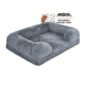 Thiết kế mới sang trọng Fluffy Faux lông sang trọng lớn vật nuôi Sofa giường chỉnh hình con chó giường