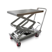 Chariot élévateur manuel portable en acier inoxydable 304, capacité 1000 kg, levée 1 m, pour zones de transformation biotechnologique et de restauration