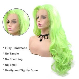 <span class=keywords><strong>Perruque</strong></span> à dentelle frontale vert néon pour femmes, longue, bouclée, ondulée, douce, pré-épilée, ligne de cheveux naturelle, sans colle, synthétique, résistante à la chaleur, 22 - Product Image 6
