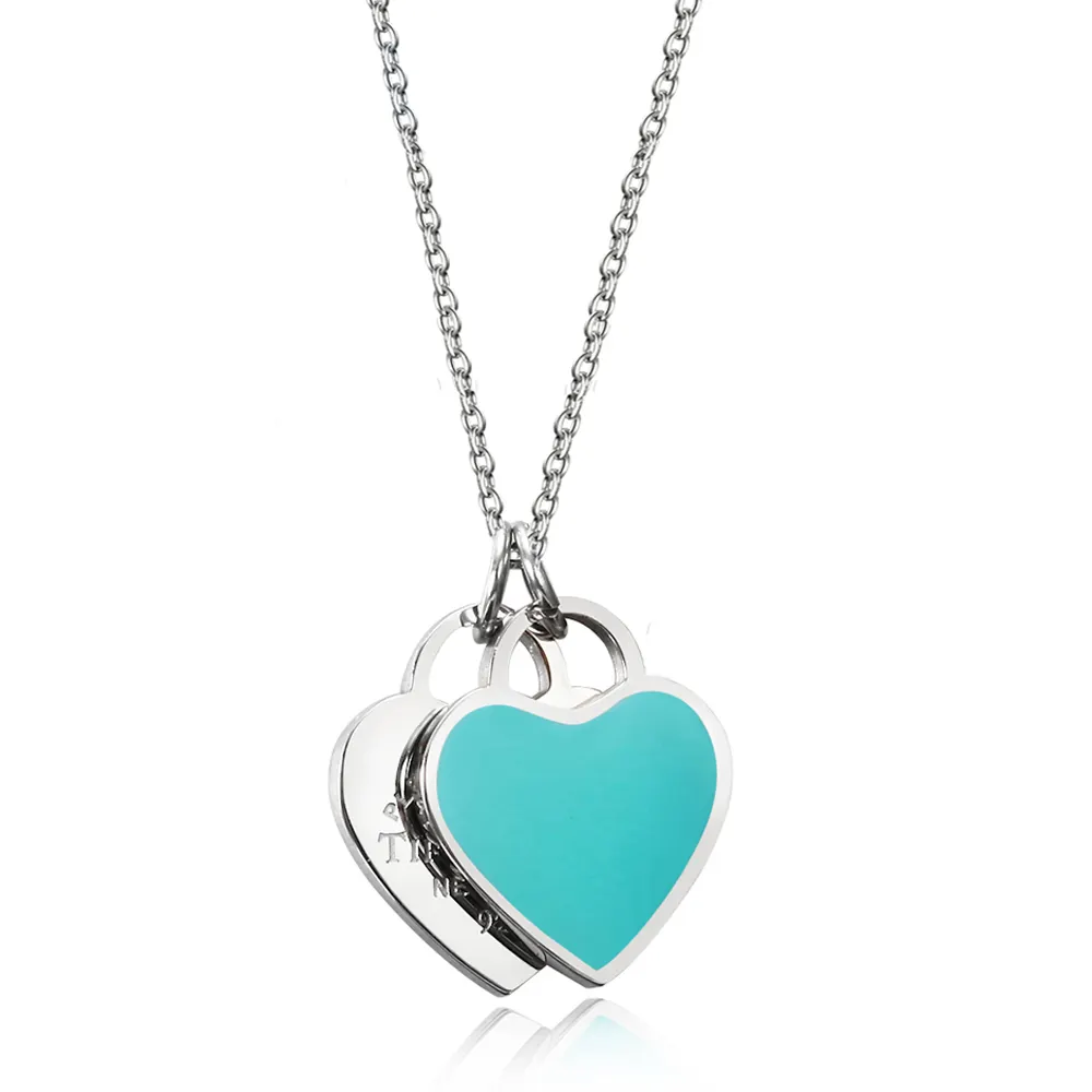 2021 fashion trend new stainless steel titanium steel small and exquisite double love temperament female pendant necklace