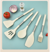 Ensemble de 12 spatules en silicone avec manche en acier inoxydable beige antiadhésif, grattoir de cuisine, cuillère à fentes, louche à soupe, spatules