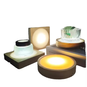 Solid Wood Led Small Night <b>Light</b> Luminous Round Wooden Lamp Crystal <b>Light</b> Base - Product Image 3