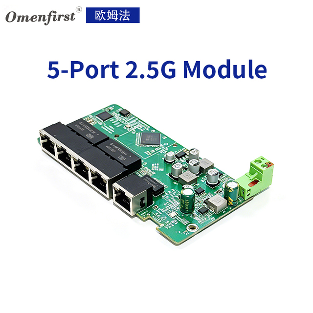 5-Port 2.5G Non-PoE Ethernet 10G Switch Module, PCB Bare Board, Unmanaged, DC 48V, 10/100/1000/2500Mbps, 60Gbps Bandwidth