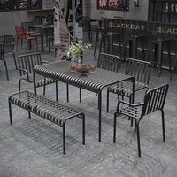Ensemble table et chaises de salle à manger d'extérieur en fer, design moderne et épuré, avec emballage pour cour, terrasse, balcon