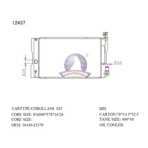 12437 Auto Peças Do Carro Radiador para TOYOTA Corolla 08 MT Alumínio Brasagem Radiador Tanque