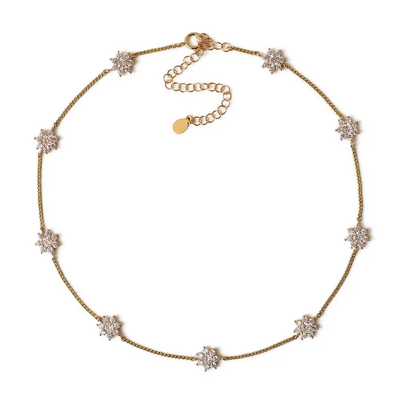 Wholesale fashion jewelry dainty 925 sterling silver diamond flower crystal choker