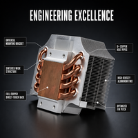 Dissipateur thermique pour processeur avec 6 caloducs, base en cuivre, ailettes en aluminium, pour Intel LGA1700/1200 AMD AM4, refroidissement par air haute performance pour PC