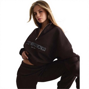 Women's Oversized Black Cotton Blend <b>Zip</b>-<b>Up</b> Sweatshirt Front Logo Asymmetric Drop-Shoulder Full Sleeve Autumn Wear - Product Image 1