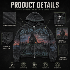 Sudadera con capucha de algodón grueso para hombre, con cremallera, estilo vintage desgastado, estampado de Grim Reaper, ropa urbana, logotipo personalizado, venta al por mayor, talla grande, forrada - Product Image 4