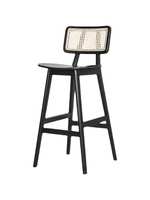 Tabourets de bar modernes en bois massif, style mi-siècle, vintage, avec assise en rotin tressé, repose-pieds, sans accoudoirs, dossier haut, non pivotants, pour cuisine