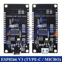 Placa de Desarrollo Esp8266 V3 con Pantalla OLED de 0.96 Pulgadas, Módulo Wifi Ch340 Esp-12f, USB Tipo-C para Arduino/Micropython