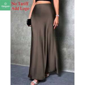 Jupe longue en satin pour femmes, taille haute, solide, sur mesure, robe portefeuille élégante en soie pour femmes - Product Image 1