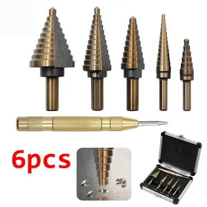 6psc Step Drill High Speed Steel Drill Bit Set Center Punch HSS Step Cone Cutting Drills