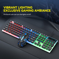 T-WOLF TF210 Punk Retro Wired Keyboard & Mouse Combo-RGB Backlit 104 Keys Mechanical Feel for Gaming & Vintage PC