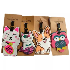 Cartoon Cat Owl Mermaid silicone PVC etichette per bagagli bagagli per bambini valigia etichetta da viaggio valigia targhetta con nome