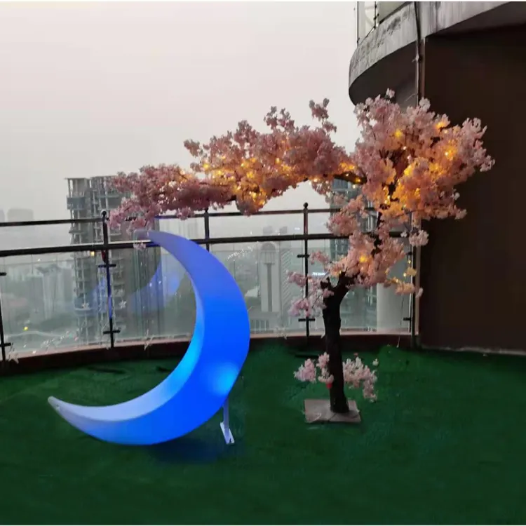 Luminous Blue Moon Swings Outdoor Balcony Hanging Chair Garden Seat Beauty Display Solar Moon Light Recreation Facility