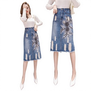 Faldas Vaqueras para <span class=keywords><strong>Mujer</strong></span>, Nueva Colección, Cintura Alta, Bordadas, Ajustadas, Línea A, Falda Midi que Ajusta a la Cadera - Product Image 4