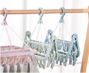 Séchoir à linge pliable à 32 pinces pour enfants et adultes, séchoir à linge anti-vent, chaussettes, sous-vêtements, séchoir en plastique, <span class=keywords><strong>cintre</strong></span> pour vêtements d'enfants - Product Image 5