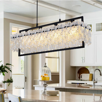 Lustre rectangulaire moderne en métal noir avec cristaux, suspension linéaire pour salle à manger et îlot de cuisine