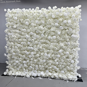 ผนังดอกไม้สีเขียว8*8ฟุตม้วนเป็นดอกไม้สีขาวผนังการจัดดอกไม้ฉากหลังด้วยดอกกล้วยไม้สีขาว - Product Image 4