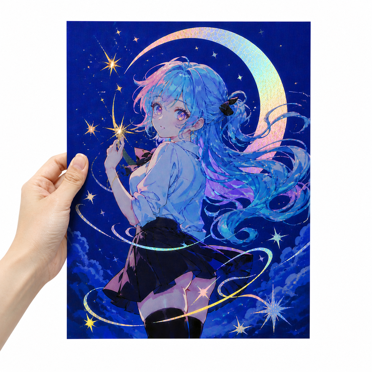Custom Anime Holo Foil Art Prints Holographic Poster Fanart Artworks Merchandise Semi Varnish Goodies For Home Studio Display