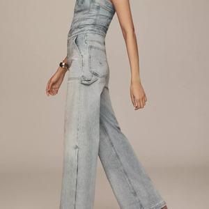 Combinaison en jean pour femme, style 'Hot Girl', délavée, sans bretelles, coupe ample à jambes larges, idéale pour les soirées - Product Image 4