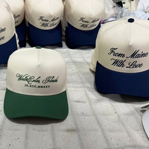 Logo personalizzato ricamato Vintage matrimonio matrimonio cappello corsivo scritta 2 tono 5 pannello camionista cappello per sposa estetica - Product Image 5
