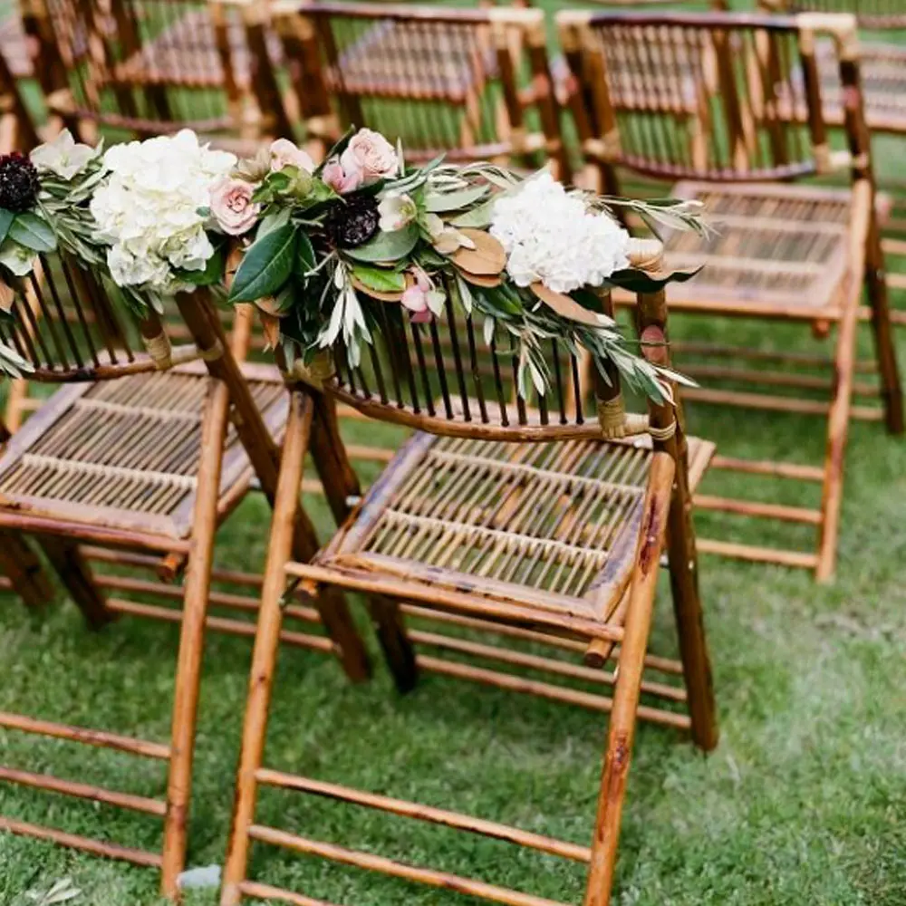 Toptan eko dostu düğün yemek olaylar için doğal ahşap bambu katlanır sandalye