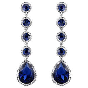 Boucles d'oreilles pendantes bleu saphir E2224, forme goutte d'eau, serti clos, bijoux classiques en cristal pour femme, pour mariage - Product Image 1