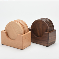 Ensemble de sous-verres ronds en bois de style américain, couleur naturelle, pour thé et café, LEXDO