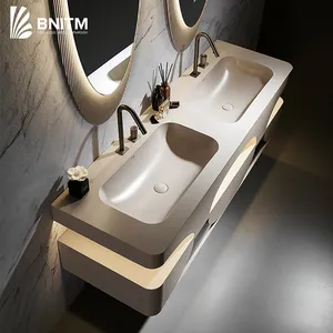 BNITM Luxus modern Hotel-Stil 60 Zoll doppelwaschbecken groß Wand aufgehängt Bad Waschtisch Schrank mit Waschbecken und doppelter LED-Spiegel