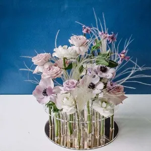 2023 Round Mirror Wedding Table Centerpieces Acrylic Flower Vases With Tubes For Wedding Party Events