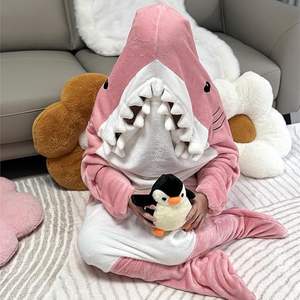Populaire adulte bleu/rose flanelle requin Costume sac de couchage hommes femmes drôle Onesie cadeau correspondant pyjama famille Festival soirée pyjama - Product Image 5