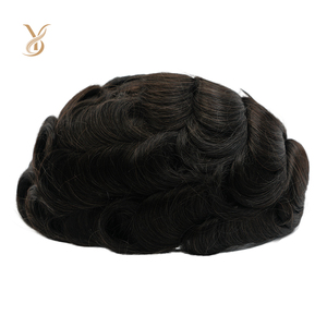 Prothèse capillaire <span class=keywords><strong>homme</strong></span> en PU ultra-fin, cheveux indiens Remy 100% naturels, ondulés, noir naturel, haute qualité - Product Image 4