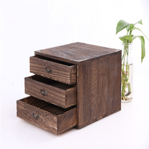 Caja de madera de paulownia quemada para pastel de té Pu-erh, caja de embalaje de té Pu-erh de madera maciza con tres cajones, caja de té en stock. - Product Image 1