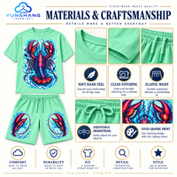 Ensemble T-shirt et short en tricot personnalisé unisexe en mélange de coton respirant avec imprimé numérique graphique de homard électrique, style streetwear, avec short à cordon de serrage