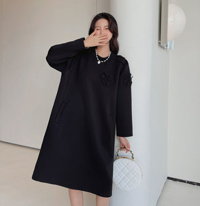 2022 nuovo arrivo <span class=keywords><strong>felpa</strong></span> con girocollo a fiori oversize con tasche lunghi Midi donna Pullover abiti con cappuccio - Product Image 4