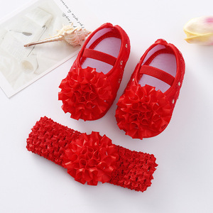 Newborn Lace Flowers <strong>Headband</strong> Anti-Slip Soft Sole First <strong>Walkers</strong> Toddler Kids Cotton Baptism Shoes Spring Infant Baby Girl Shoes - Product Image 6