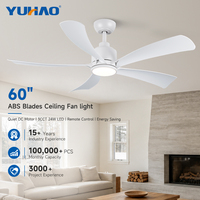 Ventilateur de plafond LED blanc de 60 pouces avec télécommande, moteur BLDC silencieux OEM ODM, 5 pales en ABS, pour villa, école, bureau, chambre d'hôtel