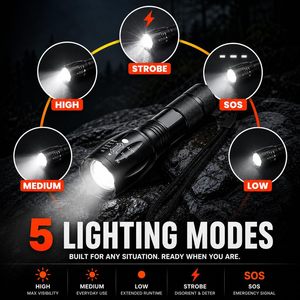 Portable T6 XML 3W <b>LED</b> Zoom Aluminum Tactical Flashlight 250 Lumens Waterproof Camping 100m Beam 18hr Runtime Multi-Mode CRI 85 - Product Image 2