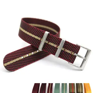 Tali Jam Tangan Bergaris Kepar Nilon Pergelangan Tangan 20Mm 22Mm Tali Jam Tangan Kain 18Mm Garis Krem Warna Burgundy Isi Pabrik