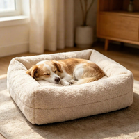 Lit orthopédique de luxe 2026 pour chien en mousse à mémoire de forme, housse amovible et lavable en lin imperméable, couleur crème neutre, mobilier pour animaux de compagnie