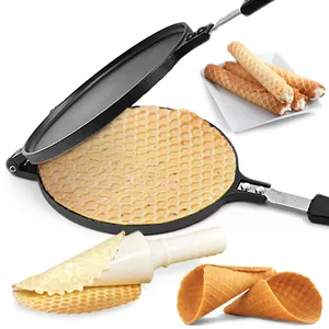 Factory Best Kitchen Cheap Non Stick Cast Iron Waffle Maker Pan With Handle Waffle Cone Maker