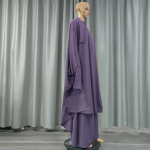 イスラムジルバブ2ピースセットドバイトルコ控えめな衣装バットウィングスリーブニカブスカーフヒジャーブスカートイスラム教徒の女性EID祈りの服